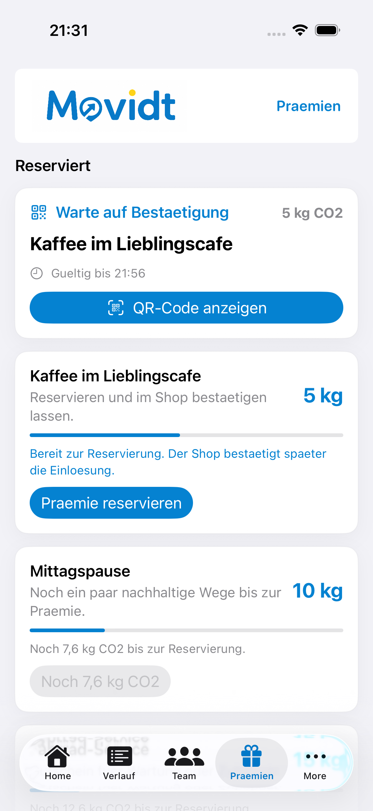 Movidt App: Prämien erreichen
